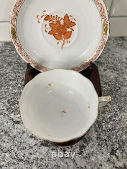 Herend Hungary Porcelain Chinese Bouquet Rusty #734 Tea Cup & Saucer & Stand
