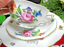 Herend Hungary tea cup and saucer trio PRINTEMPS pink rose teacup painted