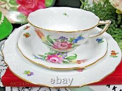 Herend Hungary tea cup and saucer trio PRINTEMPS pink rose teacup painted