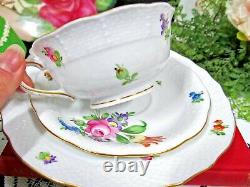 Herend Hungary tea cup and saucer trio PRINTEMPS pink rose teacup painted