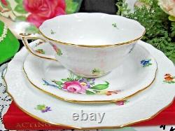 Herend Hungary tea cup and saucer trio PRINTEMPS pink rose teacup painted