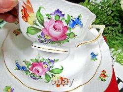 Herend Hungary tea cup and saucer trio PRINTEMPS pink rose teacup painted