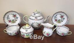 Herend INDIAN BASKET Multi-Color Tea Set for Two Tea Pot Sugar Creamer