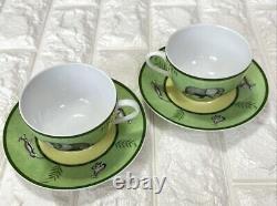 Hermes Africa Tea Cup Saucer Green Tableware 2 set Animal Coffee Cafe Auth New