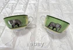 Hermes Africa Tea Cup Saucer Green Tableware 2 set Animal Coffee Cafe Auth New