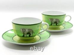 Hermes Africa Tea Cup Saucer Green Tableware 2 set Animal Coffee Cafe Auth New