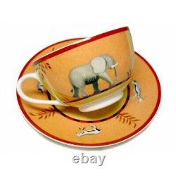 Hermes Africa Tea Cup Saucer Orange Tableware Animal Coffee Morning Auth New
