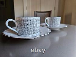 Hermes Art Deco Silver / Gray Mosaic Tea Set 2 x Cups+Saucers, Boxing, Complete