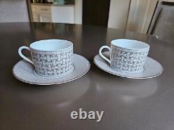 Hermes Art Deco Silver / Gray Mosaic Tea Set 2 x Cups+Saucers, Boxing, Complete