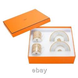 Hermes Mosaique Au 24 Pair of Demitasse Cup & Saucer gold espresso coffee withBox