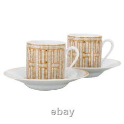 Hermes Mosaique Au 24 Pair of Demitasse Cup & Saucer gold espresso coffee withBox