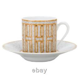 Hermes Mosaique Au 24 Pair of Demitasse Cup & Saucer gold espresso coffee withBox