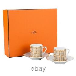 Hermes Mosaique Au 24 Pair of Demitasse Cup & Saucer gold espresso coffee withBox