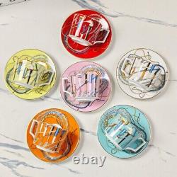 Hermès Multicolor Scepter Set Of Six Tea Cup and Saucer Set Luxury Bone China