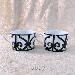 Hermes Paris Guadalquivir Black Tea Cup & Saucer 2 Sets Porcelain Tableware wBox