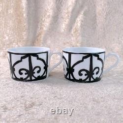 Hermes Paris Guadalquivir Black Tea Cup & Saucer 2 Sets Porcelain Tableware wBox