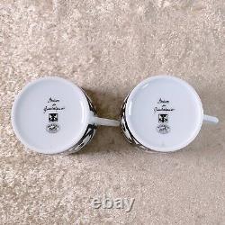 Hermes Paris Guadalquivir Black Tea Cup & Saucer 2 Sets Porcelain Tableware wBox