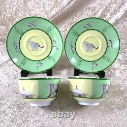 Hermes Paris Tea Cup & Saucer Africa Green Porcelain Tableware 2 Sets