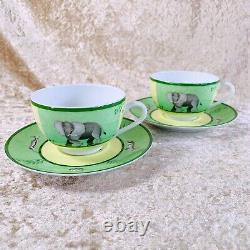 Hermes Paris Tea Cup Saucer Africa Green Porcelain Tableware 2 Sets