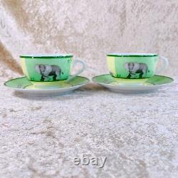 Hermes Paris Tea Cup Saucer Africa Green Porcelain Tableware 2 Sets