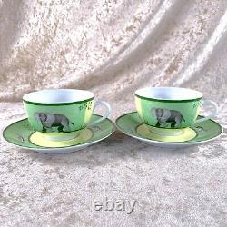 Hermes Paris Tea Cup & Saucer Africa Green Porcelain Tableware 2 Sets