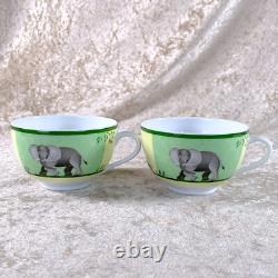 Hermes Paris Tea Cup & Saucer Africa Green Porcelain Tableware 2 Sets