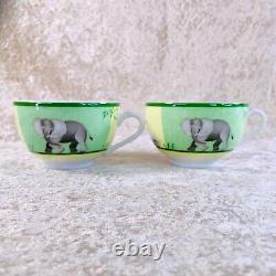 Hermes Paris Tea Cup Saucer Africa Green Porcelain Tableware 2 Sets