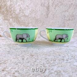 Hermes Paris Tea Cup Saucer Africa Green Porcelain Tableware 2 Sets