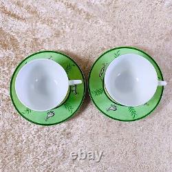 Hermes Paris Tea Cup Saucer Africa Green Porcelain Tableware 2 Sets