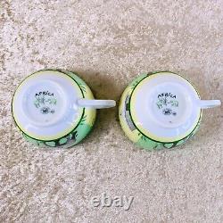 Hermes Paris Tea Cup Saucer Africa Green Porcelain Tableware 2 Sets