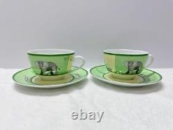 Hermes Paris Tea Cup Saucer Africa Green Porcelain Tableware 2 Sets No Box
