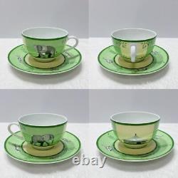 Hermes Paris Tea Cup Saucer Africa Green Porcelain Tableware 2 Sets No Box