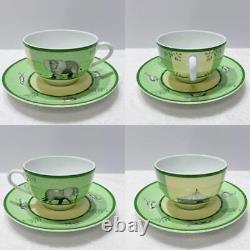 Hermes Paris Tea Cup Saucer Africa Green Porcelain Tableware 2 Sets No Box
