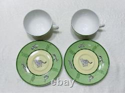 Hermes Paris Tea Cup Saucer Africa Green Porcelain Tableware 2 Sets No Box
