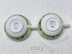 Hermes Paris Tea Cup Saucer Africa Green Porcelain Tableware 2 Sets No Box