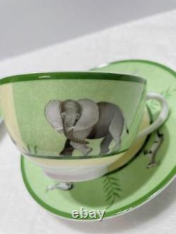 Hermes Paris Tea Cup Saucer Africa Green Porcelain Tableware 2 Sets No Box