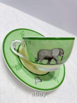 Hermes Paris Tea Cup Saucer Africa Green Porcelain Tableware 2 Sets No Box