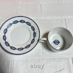Hermes Paris Tea Cup & Saucer CHAINE D'ANCRE BLUE 2 Sets Tableware with Box