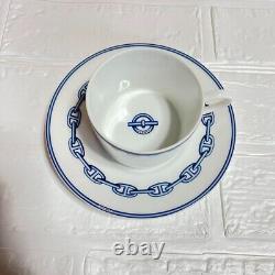 Hermes Paris Tea Cup & Saucer CHAINE D'ANCRE BLUE 2 Sets Tableware with Box