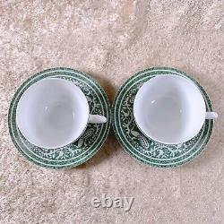 Hermes Paris Tea Cup & Saucer Early America Porcelain Tableware 2 Sets with Case