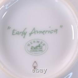 Hermes Paris Tea Cup & Saucer Early America Porcelain Tableware 2 Sets with Case