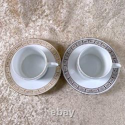 Hermes Paris Tea Cup & Saucer Egee Soleil Gold and Platinum 2 Sets with Case