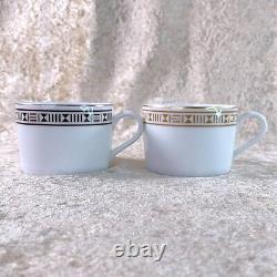 Hermes Paris Tea Cup & Saucer Egee Soleil Gold and Platinum 2 Sets with Case