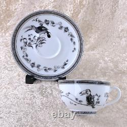 Hermes Paris Tea Cup & Saucer Estampe de Toucans Black RARE Porcelain Tableware