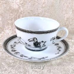 Hermes Paris Tea Cup & Saucer Estampe de Toucans Black RARE Porcelain Tableware