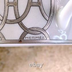 Hermes Paris Tea Cup & Saucer Fil d'Argent Platinum 2 Sets Porcelain with Case