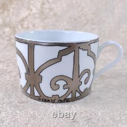 Hermes Paris Tea Cup & Saucer Guadalquivir Rare Platinum Porcelain with Case