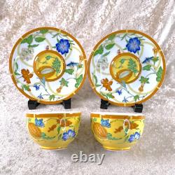Hermes Paris Tea Cup Saucer La Siesta Yellow Porcelain Tableware 2 Sets