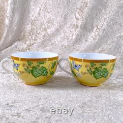 Hermes Paris Tea Cup Saucer La Siesta Yellow Porcelain Tableware 2 Sets