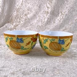 Hermes Paris Tea Cup Saucer La Siesta Yellow Porcelain Tableware 2 Sets